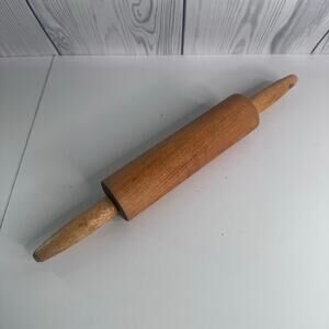 Vintage Wooden Rolling Pin 14” Farmhouse Rustic Kitchen Decor Hanging Hole